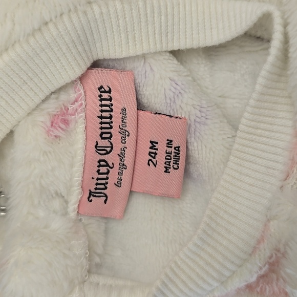 JUICY COUTURE Cream and Pink Lounge Set Pajamas Fuzzy Fleece Soft Cozy Girls - Picture 2 of 3
